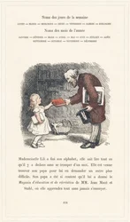 Mademoiselle Lili kann lesen, Seite 40 - Alphabet von Mademoiselle Lili, von L. Froelich und einem Vater (Hetzel selbst). Bibliotheque & Magasin d