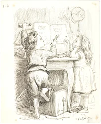 Die zwei Kinder präparieren Schmetterlinge