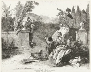 Rinaldo und Armida von Ubaldo und Carlo beobachtet
