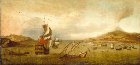 Britisches Geschwader und levantinische Galeeren im Meer