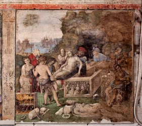 Leben der hl. Cäcilia: Beerdigung von St. Valerian und St. Tiburtius (Fresko)