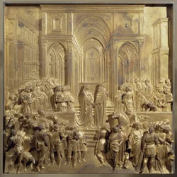 Das Treffen von König Salomo und der Königin von Saba. Originaltafel der Paradiespforte