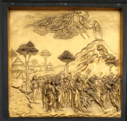 Moses erhält die Gesetzestafeln, Relief, Paradiespforte des Baptisteriums