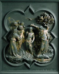 Nordtor (genannt das Kreuztor, im Norden), äußeres Detail: Die Taufe Christi