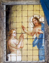 Christus besucht die heilige Barbara im Gefängnis und heilt sie, Detail aus Geschichten der heiligen Barbara