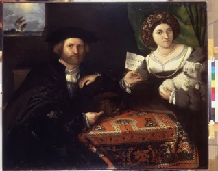 Familienporträt. Gemälde von Lorenzo Lotto (1480-1556), um 1523. Öl auf Leinwand. Venezianische Kunst der Renaissance. Eremitage, Sankt Petersburg