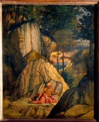 Der heilige Hieronymus meditiert in der Wüste. Gemälde von Lorenzo Lotto (1480-1556)