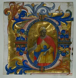 Initiale D[eus in loco] mit einem Propheten, aus einem Graduale ausgeschnitten, 1409-10