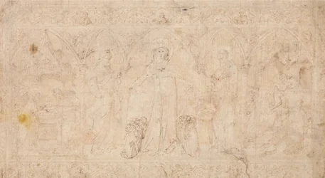 Entwurf für ein Antependium: Die Madonna della Misericordia mit den Heiligen Johannes dem Täufer..., ca. 1370
