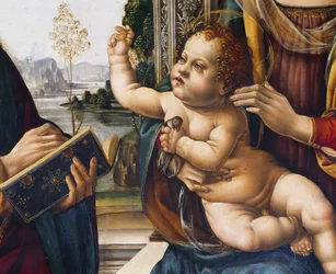 Jesuskind, Detail aus Madonna mit Kind und Heiligen