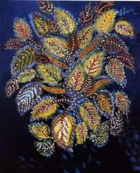 Gefleckte Blumen auf blauem Grund, 1929