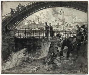 Holzschnitt für Schleuse des Canal Saint-Martin