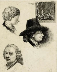 Studienblatt mit Porträts von Louis Bernard Coclers und Familie (Rijksmuseum)
