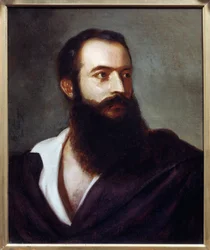 Porträt von Felice Orsini, Täter des Anschlags vom 14. Januar 1858 auf Napoleon III. Gemälde von Louis Bucheister