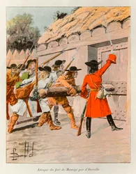 Bombled Louis (1862 - 1927); Angriff auf Fort Monsipi durch Pierre LeMoyne d