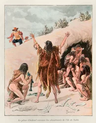 Bombled Louis (1862 - 1927); Chedotel-Pilot fand die verlassene Sable-Insel im Jahr 1603 (Überlebende der Expedition von 1598 des Marquis de la Roche, auf einer Insel in der Nähe von Neufundland); Eugene Guenins Geschichte von Neufrankreich - 1900 - Coll, 