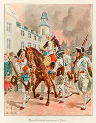 Bombled Louis (1862 - 1927); General Louis Joseph (Louis-Joseph) de Montcalm (1712-1759) wurde nach der Schlacht auf den Ebenen von Abraham am 13. September nach Quebec zurückgebracht