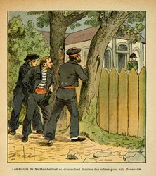 Illustration aus dem Buch „The Memorial of Saint Helene“ von Graf Emmanuel de Las Cases: Auf St. Helene verstecken sich die Matrosen der Northumberland, um Kaiser Napoleon zu sehen