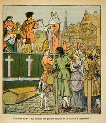 Illustration aus dem Buch „The Memorial of Saint Helene“ von Graf Emmanuel de Las Cases: Öffentliche Hinrichtung in England im 18. Jahrhundert