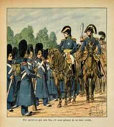 Illustration von Louis Bombled (1862-1927) aus dem Buch „Das Memorial von Saint Helena“ von Graf Emmanuel de Las Cases (1766-1842): Ein Griesgram ruft einen Offizier, Privatbesitz