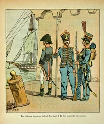 Illustration von Louis Bombled aus dem Buch „Das Memorial von Saint Helene“ von Graf Emmanuel de Las Cases: Französischer Matrose und Soldat