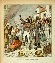Illustration von Louis Bombled (1862-1927) aus dem Buch „Das Memorial von St. Helena“ von Graf Emmanuel de Las Cases (1766-1842): Bonaparte stoppt die Plünderung Roms