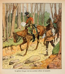 Illustration von Louis Bombled (1862-1927) aus dem Buch „Das Memorial von St. Helena“ von Graf Emmanuel de Las Cases (1766-1842): General Hengel, Offizier der Husaren während des Italienfeldzugs