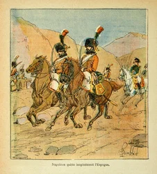 Illustration von Louis Bombled (1862-1927) aus dem Buch „Das Memorial von St. Helena“ von Graf Emmanuel de Las Cases (1766-1842): Kaiser Napoleon verlässt dringend Spanien
