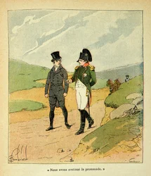 Illustration von Louis Bombled (1862-1927) aus dem Buch „Das Memorial von Sainte Helene“ von Graf Emmanuel de Las Cases (1766-1842): Las Cases und Napoleon auf St. Helena, Private Sammlung