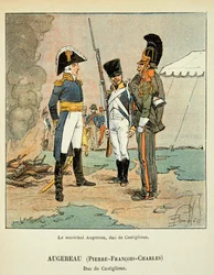 Illustration von Louis Bombled (1862-1927) aus dem Buch „Das Memorial von St. Helena“ von Graf Emmanuel de Las Cases (1766-1842): Marschall Pierre Augereau (1757-1816), Herzog von Castiglione