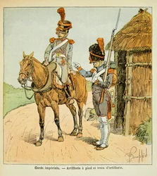 Illustration von Louis Bombled (1862-1927) aus dem Buch „Das Memorial von St. Helena“ von Graf Emmanuel de Las Cases (1766-1842): Die kaiserliche Garde: Artillerie zu Fuß und Artilleriezug
