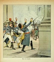 Illustration von Louis Bombled (1862-1927) aus dem Buch "Das Memorial von Sankt Helena" von Graf Emmanuel de Las Cases (1766-1842): Ermordung von General Léonard Duphot (1769-1797) in Rom im Jahr 1797, Privatsammlung