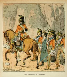 Illustration aus dem Buch „The Memorial of Saint Helene“ von Graf Emmanuel de Las Cases: Las Cases wird auf Befehl von Hudson Lowe verhaftet