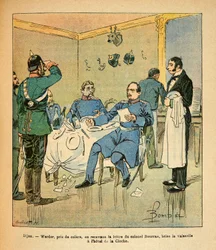 Die Ost-Armee von Eugene Sergeant, illustriert von Louis Bombled: General Werder zerschlägt Geschirr im Hotel de la Cloche