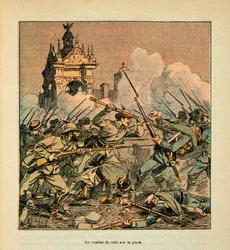 Die Armee der Loire von Eugene Sergent, genannt Grenest, illustriert von Louis Bombled (Französisch-Deutscher Krieg; Feldzug von 1870-1871): Schlacht von Chateaudun am 18. Oktober
