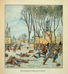 Die Armee der Loire von Eugene Sergent, illustriert von Louis Bombled (Deutsch-Französischer Krieg; Feldzug von 1870-1871): Eroberung des Schlosses von Villepion durch die Franzosen am 1. Dezember 1870