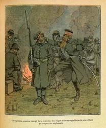 Die östliche Armee: Ein preußischer Hauptmann, verantwortlich für die Geiseln von Nuits-Saint-Georges, ruft einen seiner Soldaten zurück