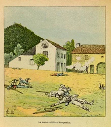 Die östliche Armee von Eugene Sergeant, bekannt als Grenest, illustriert von Louis Bombled: ein durchsuchtes Haus während der Schlacht von Nompatelize im Oktober 1870