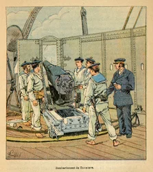 Der Krieg in Madagaskar - Anekdotische Geschichte der französischen Expeditionen von 1885-1895 von Henri Galli dit Galllichet (1854-1922), illustriert von Louis Bombled (1862-1927): Bombardierung von Tamatave durch die französische Marine, Private Sammlung