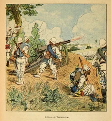Der Krieg in Madagaskar - Anekdotische Geschichte der französischen Expeditionen von 1885-1895 von Henri Galli dit Galllichet (1854-1922), illustriert von Louis Bombled (1862-1927): Verteidigung von Tsarasaotra im Jahr 1895, Privatbesitz