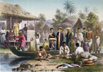 Annamitische, kambodschanische und siamesische Kostüme, neu gezeichnet von Janet Lange und graviert von Eugene Ciceri, ca. 1870