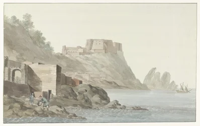 Felsen und Stadt Scilla in der Region Kalabrien an der Ostküste (Reise nach Italien, Sizilien und Malta - 1778)