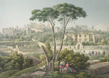 Ansicht des Palatin-Hügels in Rom, mit den Ruinen des Palastes der Cäsaren im Hintergrund