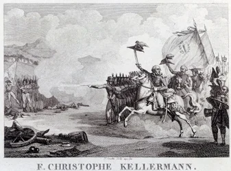 Französische Revolution: „Der General und Marschall François Christophe Kellermann (1735-1820) während der Schlacht von Valmy am 20.09.1792“ Gravur von Louis François Couché (1782-1849) 18. Jahrhundert Paris, Musée Carnavalet