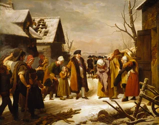 Ludwig XVI. verteilt Almosen an die Armen von Versailles während des Winters 1788