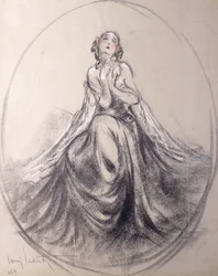Eine sitzende Dame in theatralischer Pose