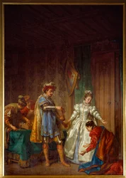 Die Enthaltsamkeit von Bayard. Der Ritter Pierre Terrain, Herr von Bayard (1476-1524) gibt einem armen und jungfräulichen Mädchen ein Stipendium, damit sie ehrlich heiraten kann