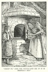 "Kriech hinein," sagte die Hexe, "und sieh nach, ob es richtig heiß ist"