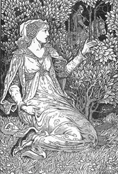 La belle Iseult (Porträt von Iseult) Illustration von Louis Rhead (1858-1926) aus „King Arthur and his knights“ 1923 Private Sammlung
