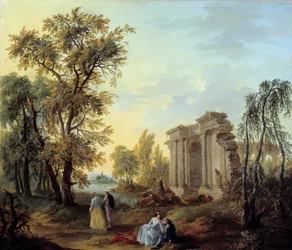 Ländlicher Spaziergang. Gemälde von Louis Joseph Watteau dit Watteau de Lille (1731-1798) 18. Jahrhundert. Höhe 1,02x0,8 m Marseille, Musée des Beaux Arts